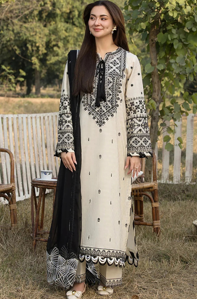 3PC Lawn Embroidered Shirt With Organza Embroidered Dupatta- 5166