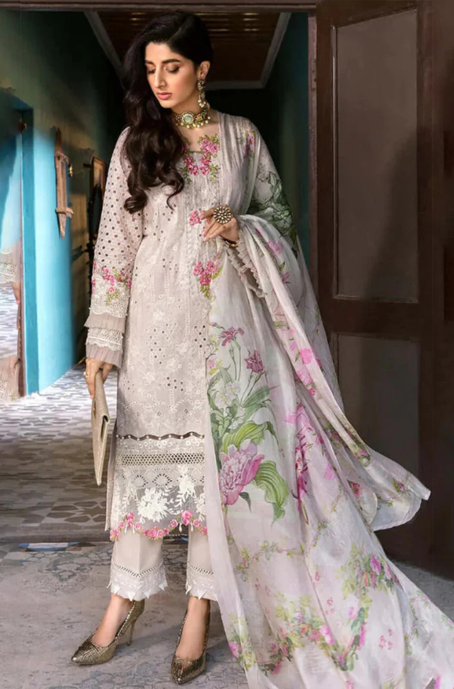 Lawn-3PC Chikankari Embroidered With Digital Printed Dupatta-5199