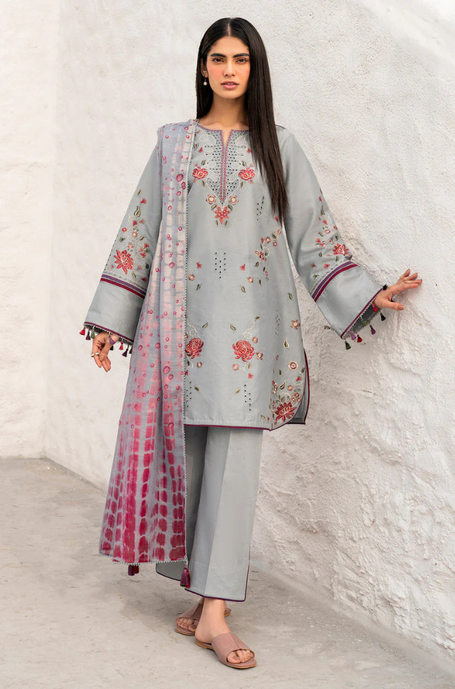 Lawn-3PC Chikankari Embroidered With Digital Printed Jacquard Dupatta-5192