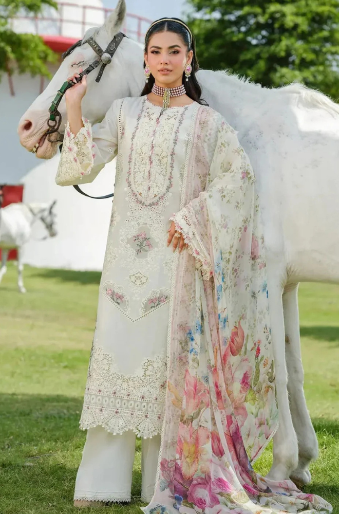 Lawn-3PC Chikankari Embroidered With Digital Printed Jacquard Dupatta-5202