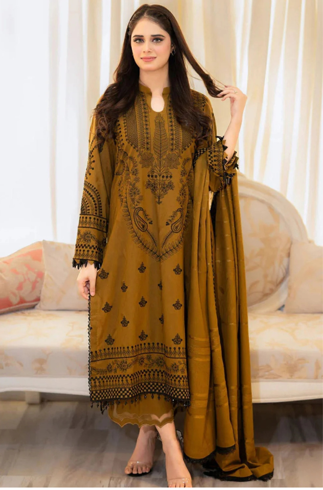 Lawn-3PC Embroidered Shirt with Embroidered Cotton Net Dupatta -5106