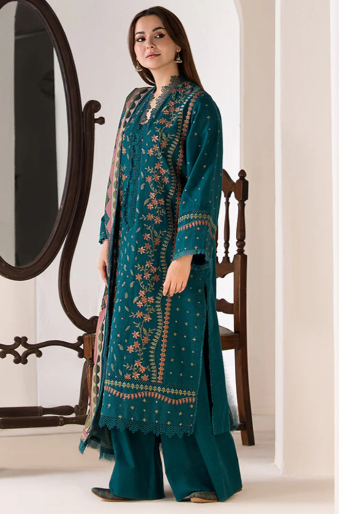 3PC LAWN EMBROIDERED SHIRT WITH DIGITAL PRINTED JACQUARD DUPATTA - 5026
