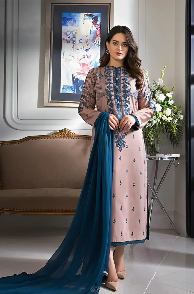 Lawn-3PC Embroidered With Chiffon Dupatta-5063