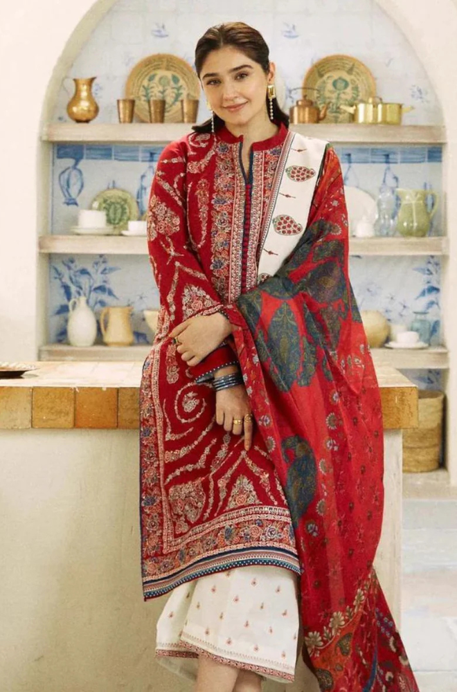 3PC Lawn Embroidered Shirt With Printed Jauqard Dupatta-5154