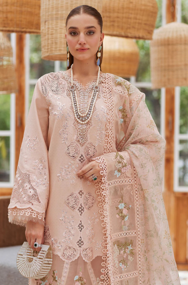 Lawn-3PC Embroidered Shirt with Organza Printed Dupatta with Embroidery - 5109