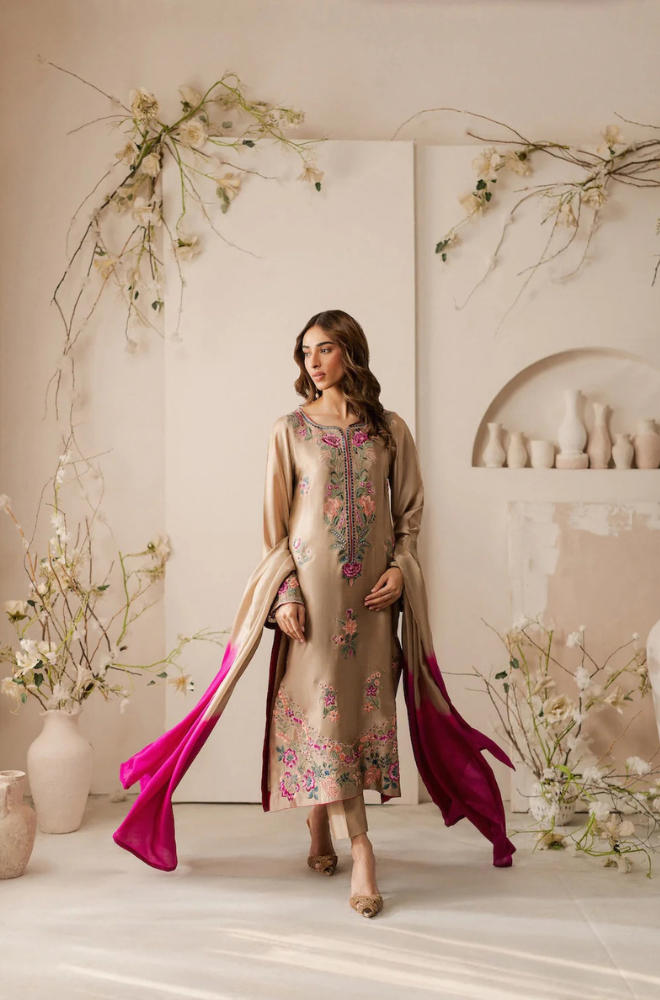 Lawn-3PC Embroidered Shirt with Chiffon Tie Dye Dupatta- 5105