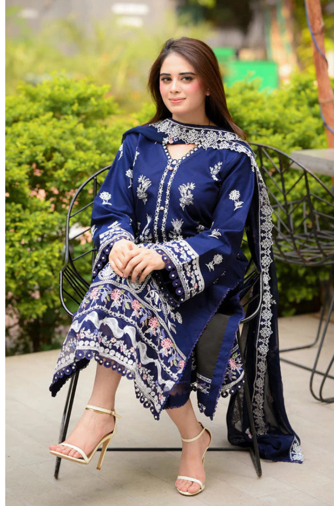 Lawn-3PC Embroidered Shirt with Chiffon Embroidered Dupatta-5061