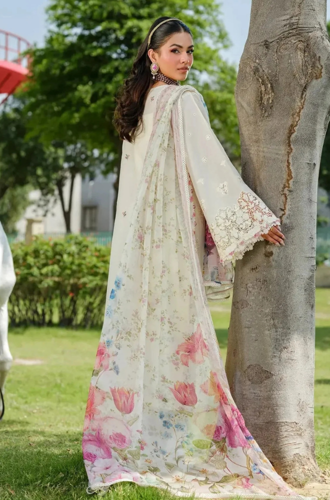 Lawn-3PC Chikankari Embroidered With Digital Printed Jacquard Dupatta-5202