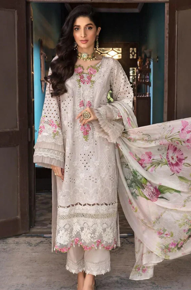 Lawn-3PC Chikankari Embroidered With Digital Printed Dupatta-5199