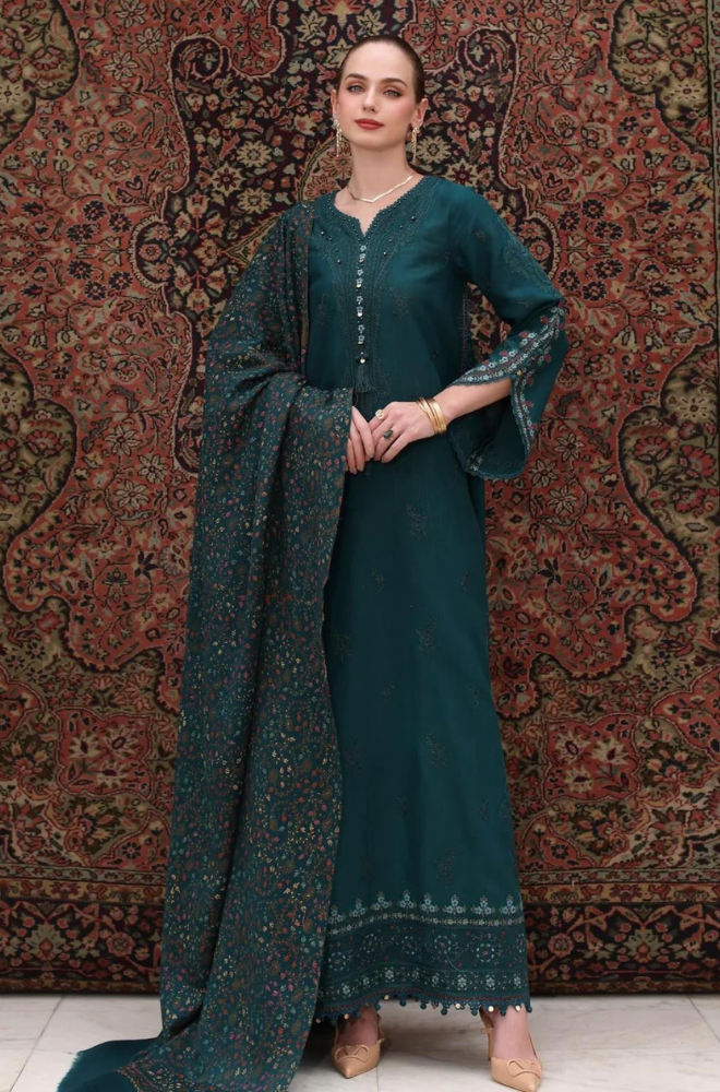 3PC Lawn Embroidered Shirt With Digital Printed Jauqard Dupatta-5128