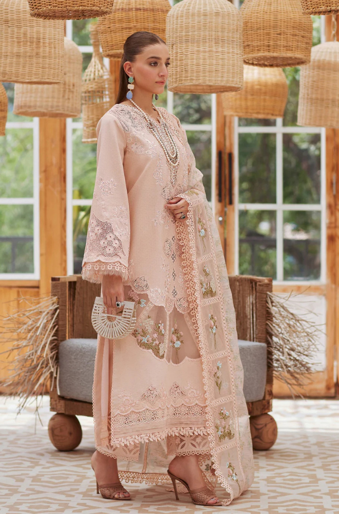Lawn-3PC Embroidered Shirt with Organza Printed Dupatta with Embroidery - 5109