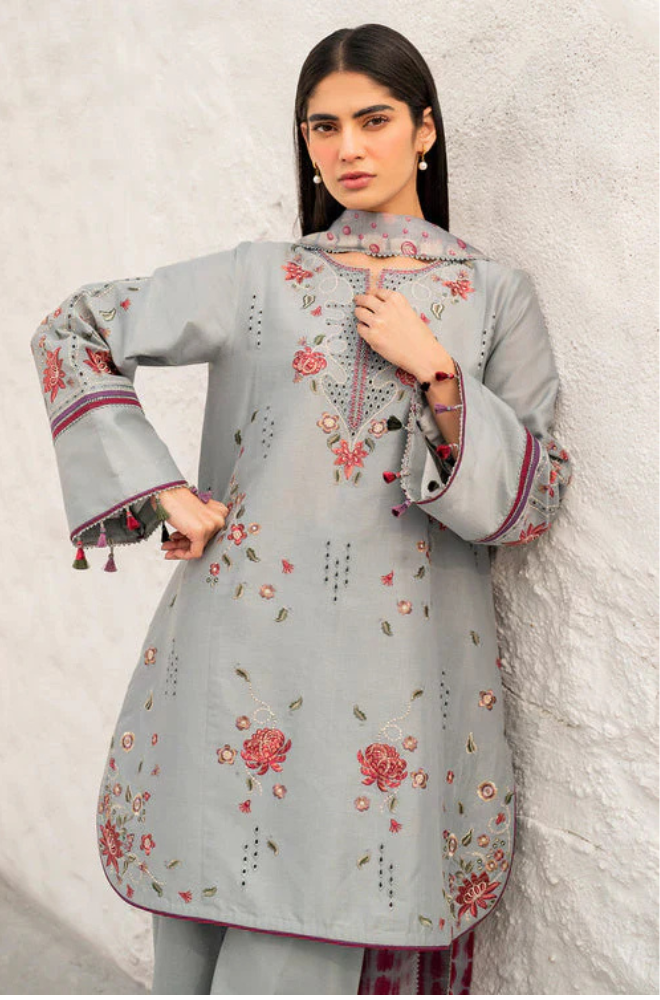 Lawn-3PC Chikankari Embroidered With Digital Printed Jacquard Dupatta-5192