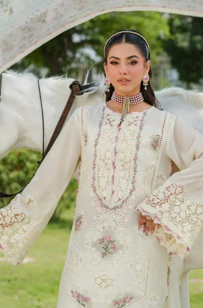 Lawn-3PC Chikankari Embroidered With Digital Printed Jacquard Dupatta-5202