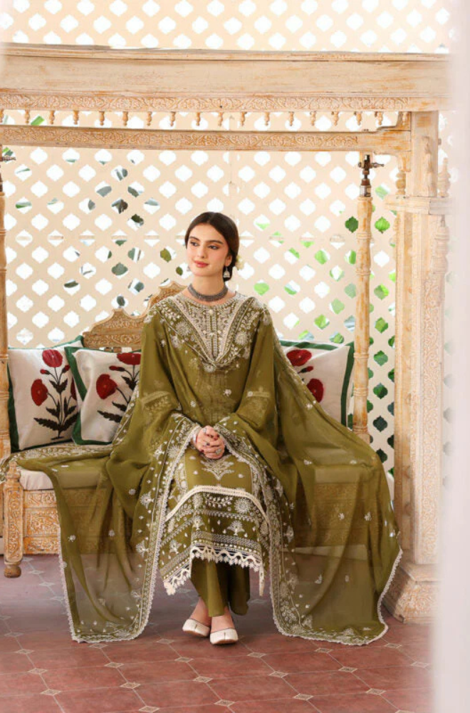 Lawn-3PC Embroidered Shirt With Khadi Net Embroidered Dupatta-5211