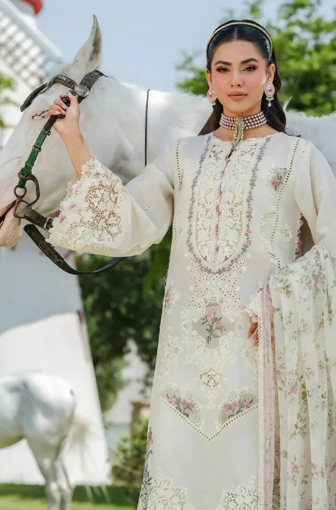 Lawn-3PC Chikankari Embroidered With Digital Printed Jacquard Dupatta-5202