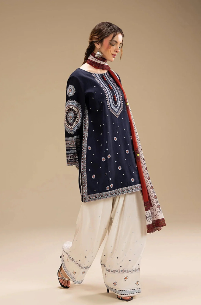 Lawn 3PC Embroidered Shirt with Digital Printed Jacquard Dupatta-5214