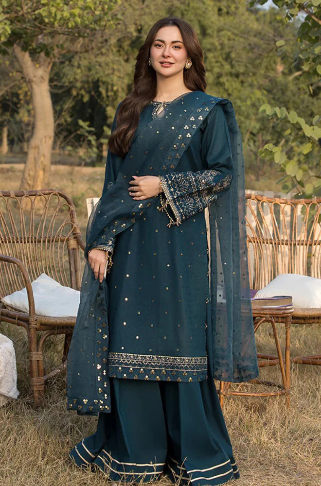 Lawn-3PC Embroidered Shirt with Organza Sequins Embroidered Dupatta- 5062