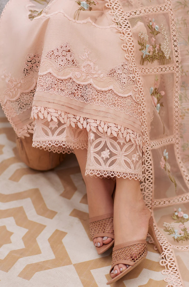 Lawn-3PC Embroidered Shirt with Organza Printed Dupatta with Embroidery - 5109