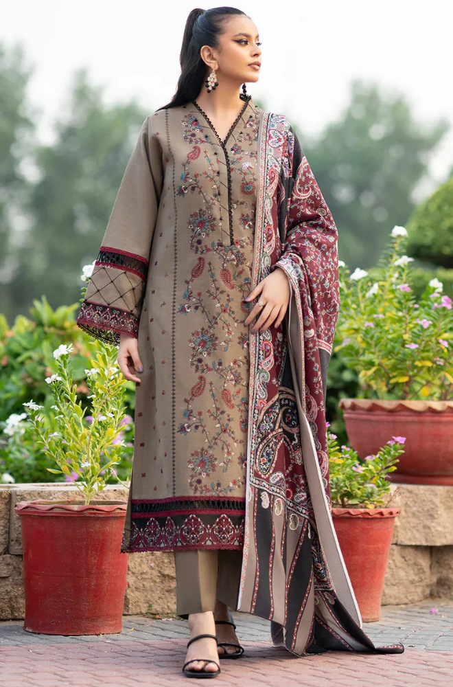 Lawn 3PC Embroidered With Digital Printed Jauqard Dupatta- 5238