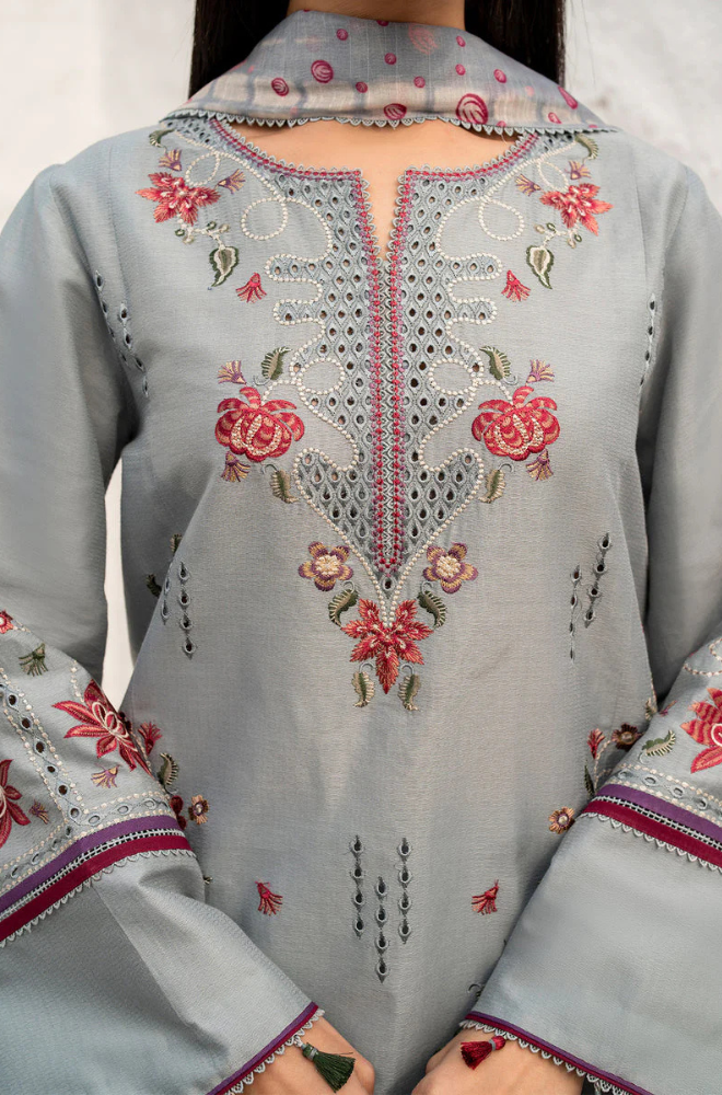 Lawn-3PC Chikankari Embroidered With Digital Printed Jacquard Dupatta-5192