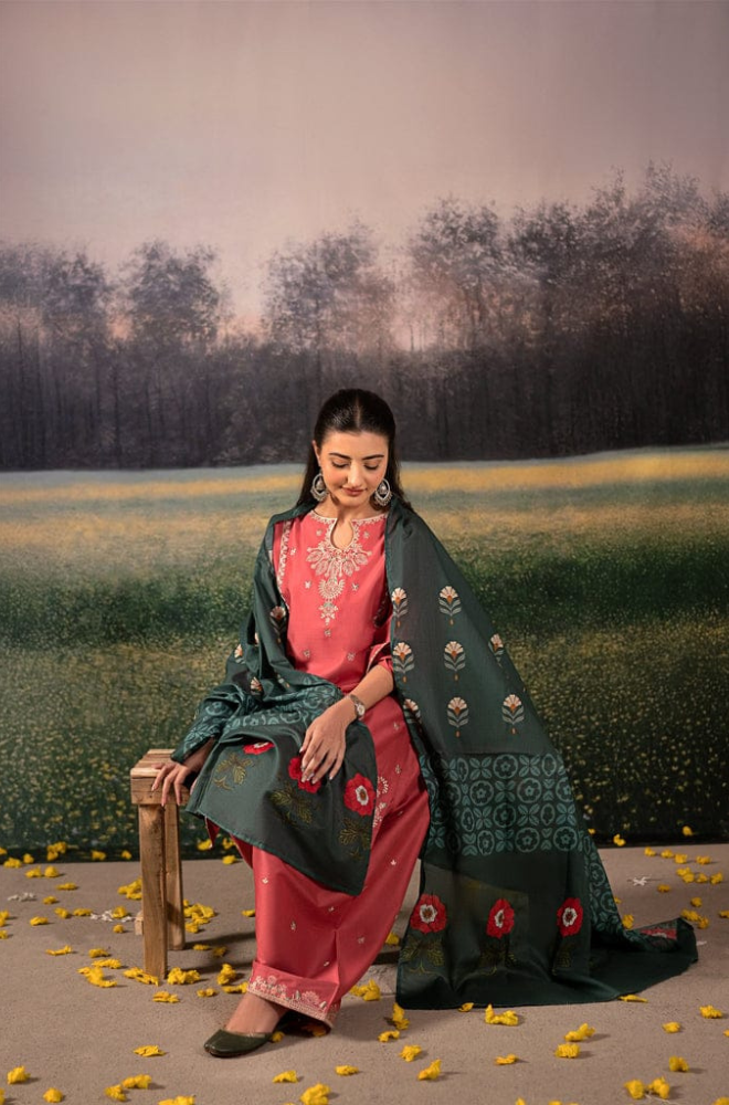 Lawn 3PC Embroidered with Digital Printed Jacquard Dupatta-5092